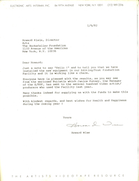 Letter to Rockefeller Foundation, 1982