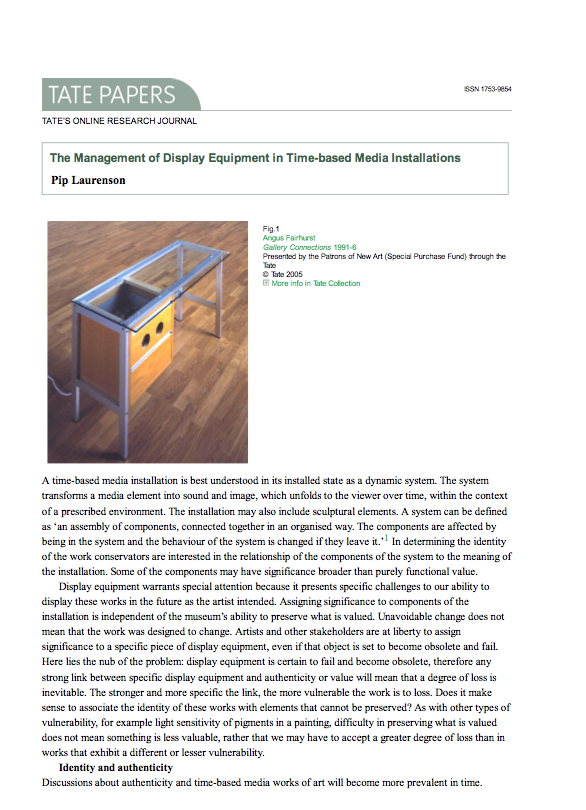 The Management of Display Equipment in Time-based Media Installations