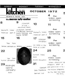 October 1972 Kitchen Calendar