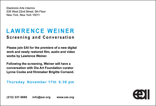 LAWRENCE WEINER: SCREENING AND CONVERSATION