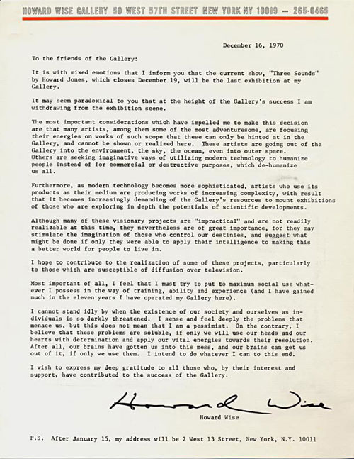 Letter from Howard Wise