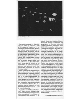 Artforum review of the Open Circuits conference by Robert Pincus-Witten